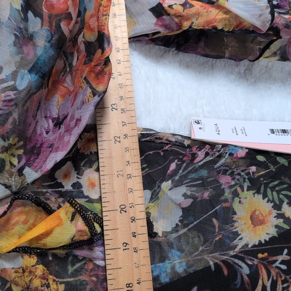 492-Aqua Multicolor Floral Ruffle‎ Blouse - Picture 5 of 7